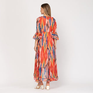 Vestido largo estampado con volantes