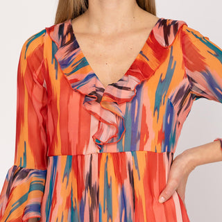 Vestido largo estampado con volantes