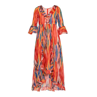 Vestido largo estampado con volantes