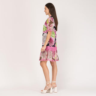 Vestido corto camisero con encaje