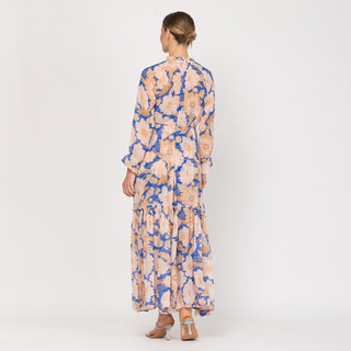 Vestido largo estampado con volumen azul