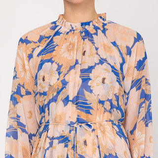 Vestido largo estampado con volumen azul