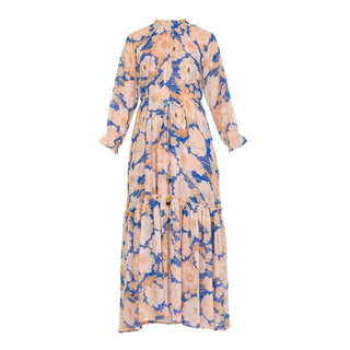 Vestido largo estampado con volumen azul