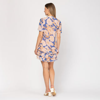 Vestido corto estampado con volantes azul