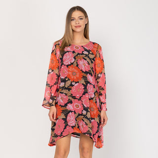 Vestido corto estampado bajo asimétrico negro