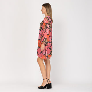 Vestido corto estampado bajo asimétrico negro