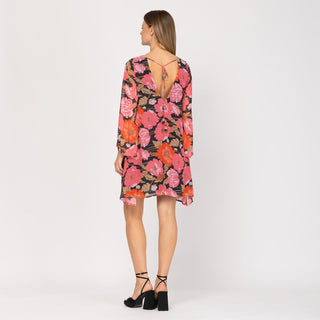 Vestido corto estampado bajo asimétrico negro