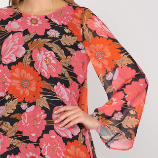 Vestido corto estampado bajo asimétrico negro