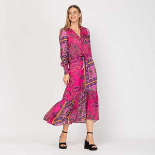 Falda midi estampada con volante