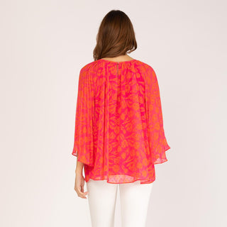 Blusa evasé con mangas plisadas