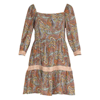 Vestido corto estampado paneles con encaje
