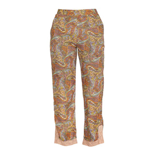 Pantalón estampado fluido con encaje