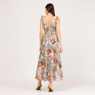 Vestido largo con nido de abeja y algodón perforado