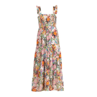 Vestido largo con nido de abeja y algodón perforado