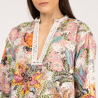 Blusa estampada algodón perforado