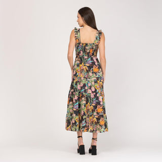 Vestido largo con nido de abeja y algodón perforado