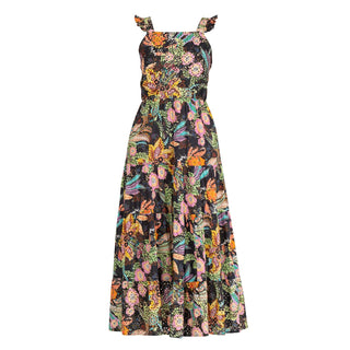 Vestido largo con nido de abeja y algodón perforado