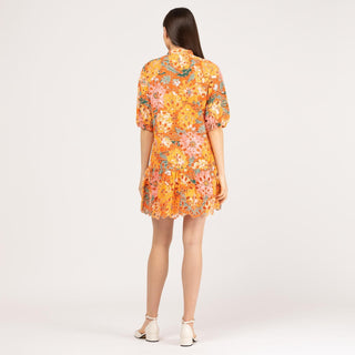 Vestido corto estampado de algodón perforado