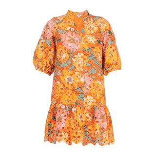 Vestido corto estampado de algodón perforado