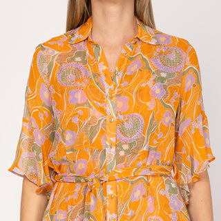 Vestido midi camisero con forro estampado