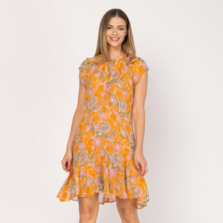 Vestido corto estampado con volantes