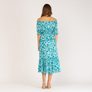 Vestido midi hombros caídos