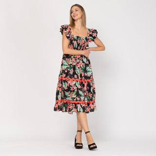 Vestido midi estampado con nido de abeja