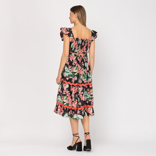 Vestido midi estampado con nido de abeja