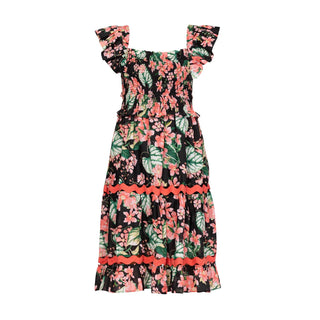 Vestido midi estampado con nido de abeja