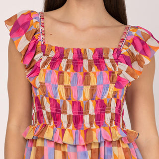 Vestido midi estampado con nido de abeja