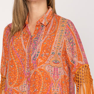 Vestido midi camisero con flecos