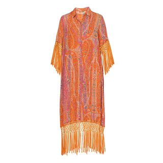 Vestido midi camisero con flecos