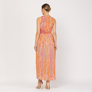 Vestido largo plisado con bordado