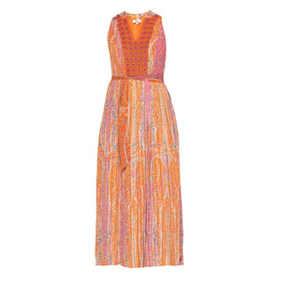 Vestido largo plisado con bordado