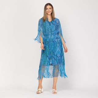 Vestido midi camisero con flecos