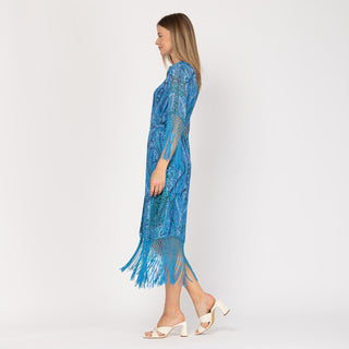 Vestido midi camisero con flecos