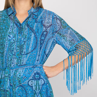 Vestido midi camisero con flecos