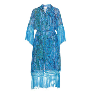 Vestido midi camisero con flecos