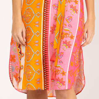 Vestido corto estampado 100% lino