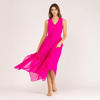 Vestido largo asimétrico rosa