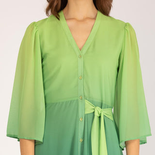 Vestido largo camisero degradé verde