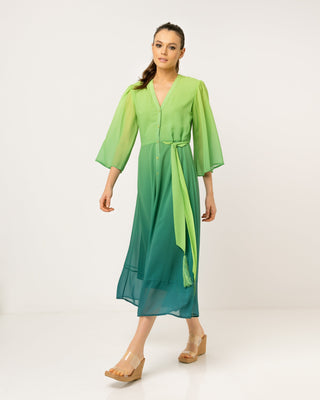 Vestido largo camisero degradé verde