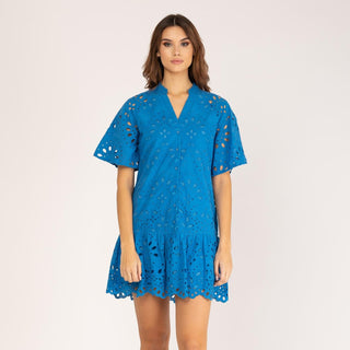 Vestido corto de algodón perforado azul