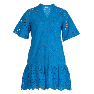 Vestido corto de algodón perforado azul