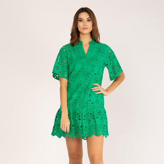 Vestido corto de algodón perforado verde