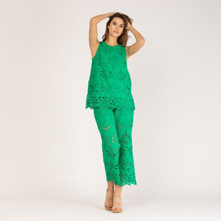 Blusa manga sisa algodón perforado verde