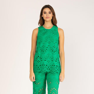 Blusa manga sisa algodón perforado verde