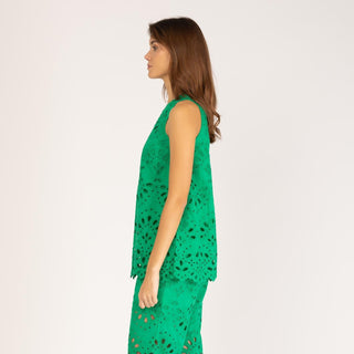 Blusa manga sisa algodón perforado verde