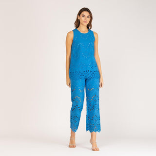 Pantalón campana algodón perforado azul