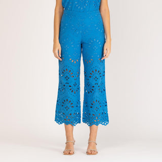 Pantalón campana algodón perforado azul